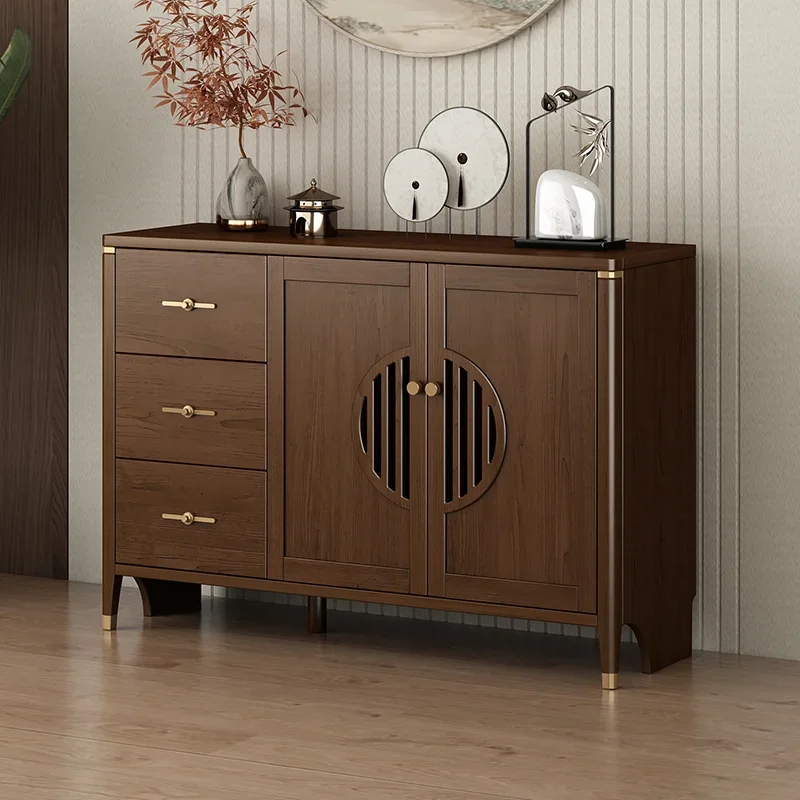 Chinese solid wood sideboard for dining and living rooms with double doors and three drawers
