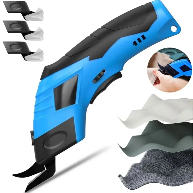 1500 mAh kabellose elektrische Schere, 11000 U/min, elektrische Stoffschere, Rotationsschneider, elektrische Schere für Karton und Stoff mit 4 Wolframstahlklingen für Leder, Teppich, Nähen, tragbare