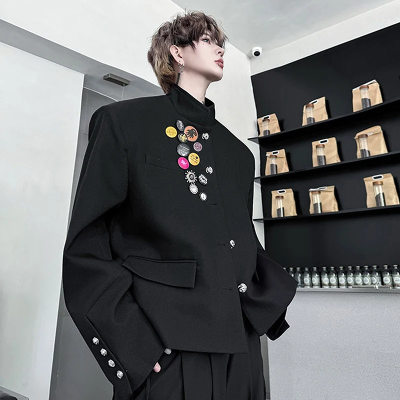 LUZHEN Handsome Buttoned 2026 Colorful Autumn Patchwork Decorate Fashion Blazer Coat Men's Korean Shoulder Pad Jacket New JY9043