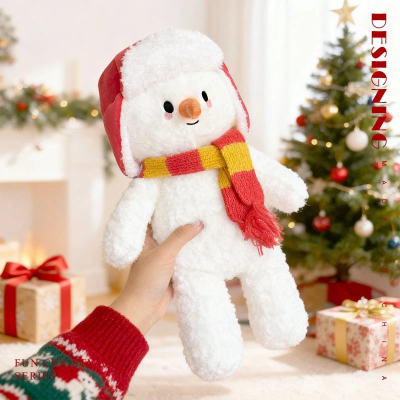 

New Realistic Snowman Plush Toy Cartoon Snowman Stuffed Doll Wearing A Hat and Scarf Soft Christmas Snowman Pillow Birthday Gift