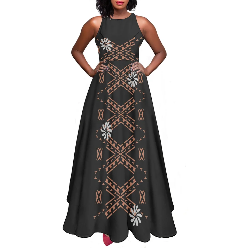 Elegant Women Evening Party Custom Print O-neck Sleeveless Polynesian Tribal  Samoa Island Clothing Yellow Tattoo Ladies Dresses - AliExpress 200000343
