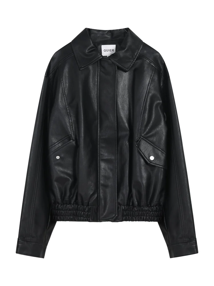 Jaqueta de Couro Feminina Bla, Design Solto e Estiloso com Duplo Zíper, Moda Casual, Nova Chegada de Outono