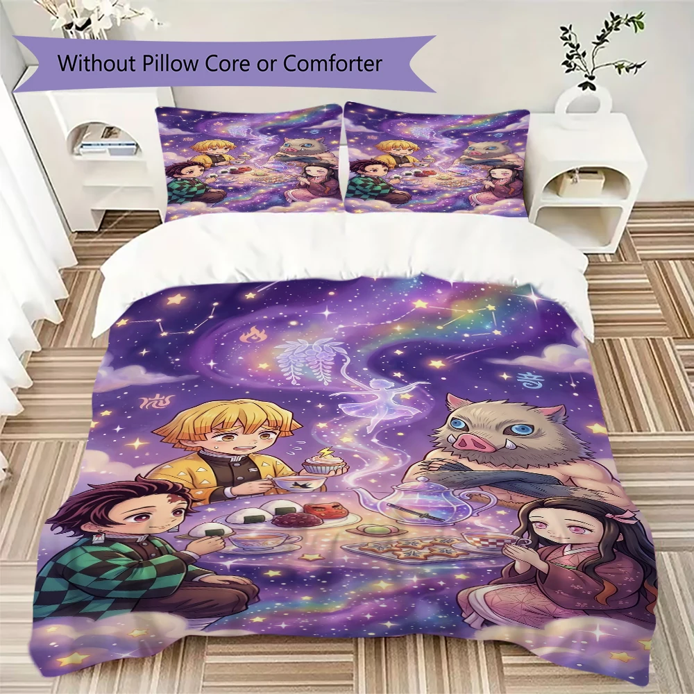 Anime Demon Slayer Pillowcase & Duvet Cover Set Patterned Bedding for Room Decor Perfect Gift for Anime Fans.-Xin