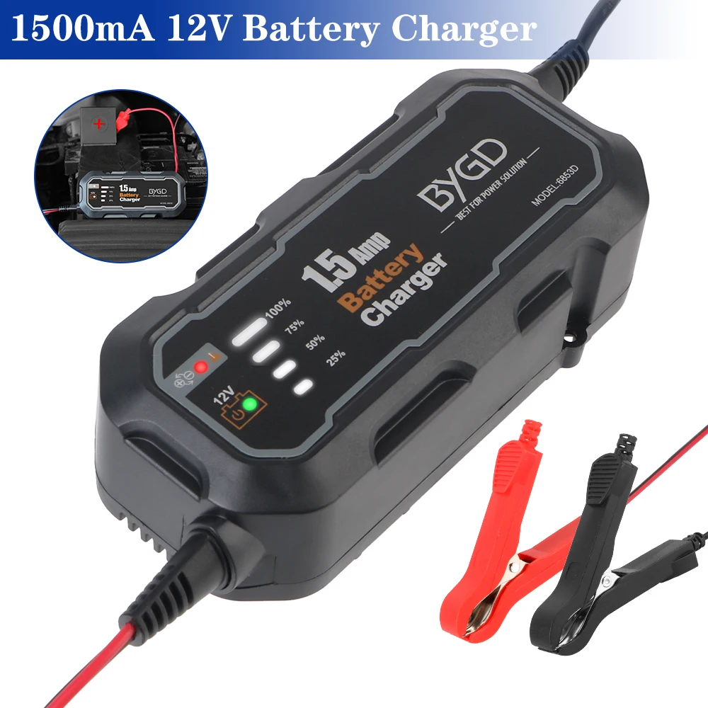 Automatic Battery Trickle Charger with LED 12V 1500mA for Car/RV/ATV/Boat Automatic Smart Motorcycle Battery Charger Maintainer