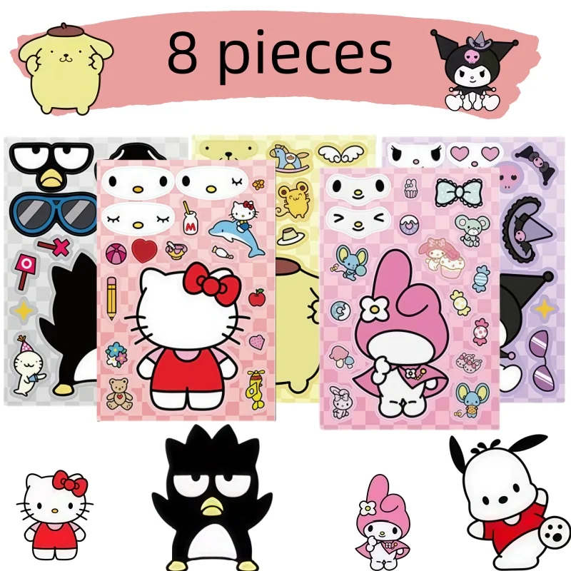 8/16 قطعة ملصقات ألغاز مطابقة للوجه للأطفال سانريو هالو كيتي كورومي ميلودي لعبة تجميع ذاتية الصنع للأطفال لعبة تعليمية ga