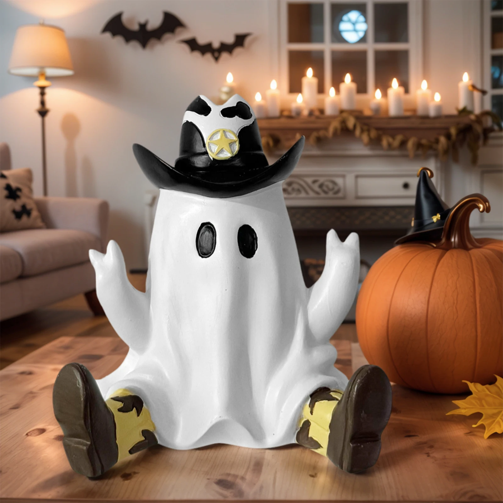 Cowboy Specter Statue Ornaments with Boots Resin Ghost Craft Ornament Funny Specters Ornaments for Home Kitchen Fireplace