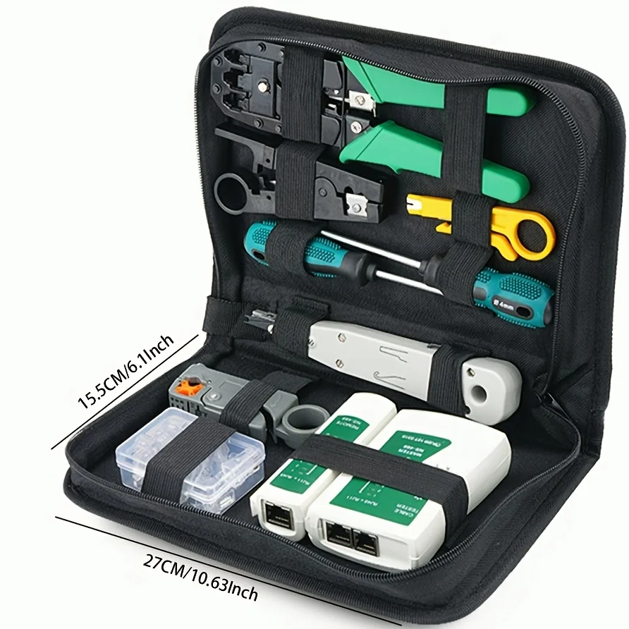 

14Pcs Network Tool Kit for RJ45 RJ11 RJ12, Ethernet Cable Crimper Cutter Cable Tester Set for Network Maintenance