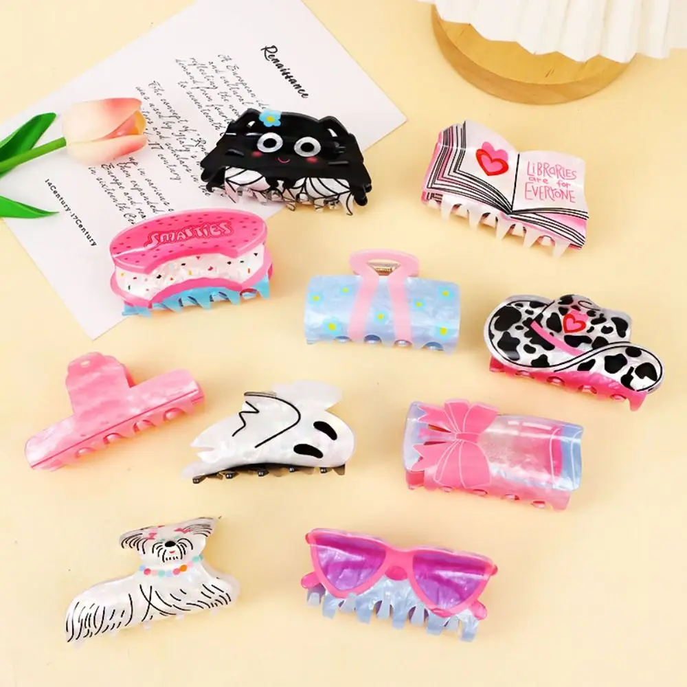 Creative Pink Cute Hat Glasses Book Hair Claw Grab Clip Delicious Cookie Shark Clip Creative Sweet Stationery Hair