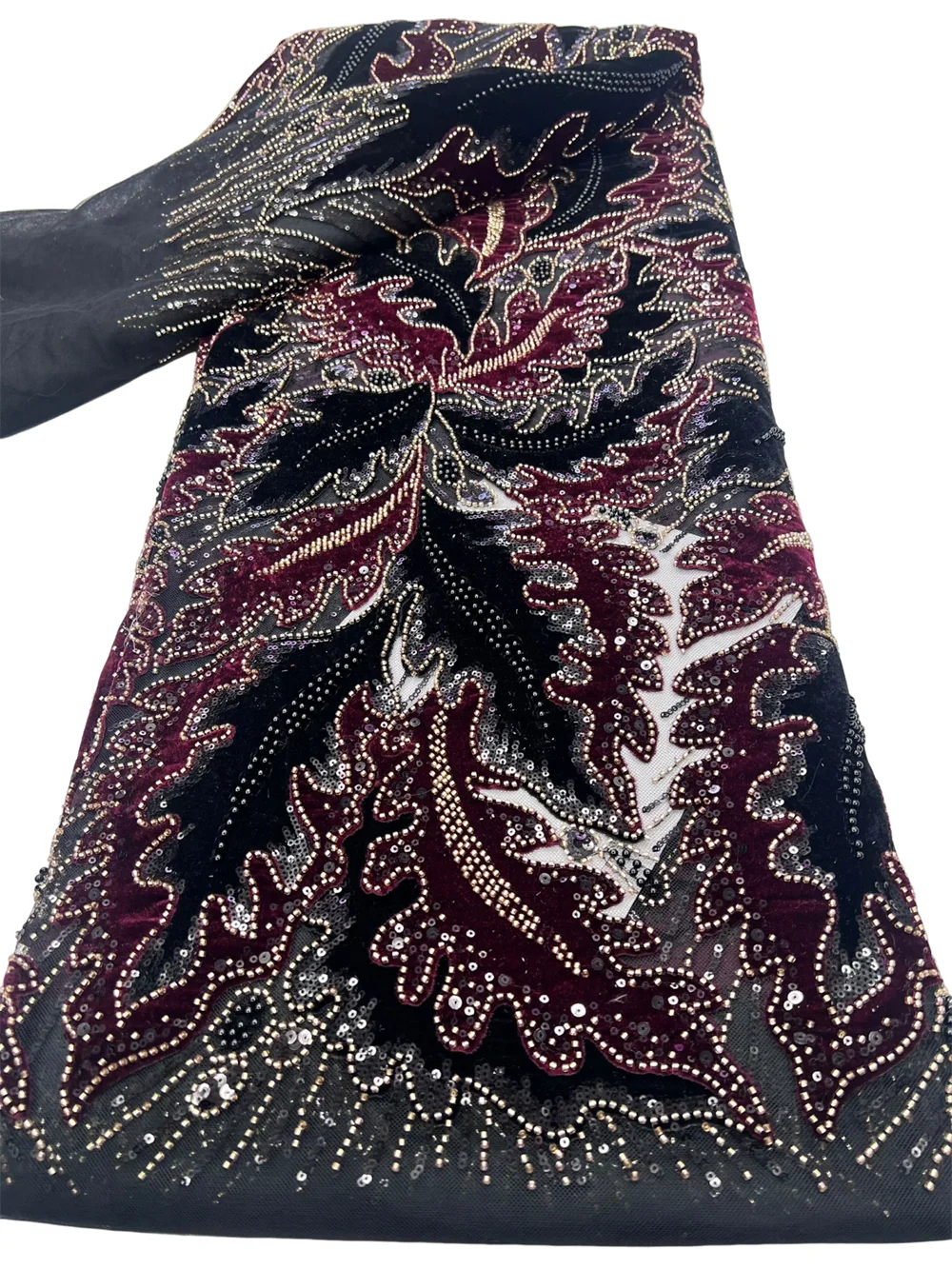 

African Velvet Beaded Sequins Lace Fabric 2025 High Quality Embroidery Nigerian French Tulle Net Lace Fabric For Sew Party Dress