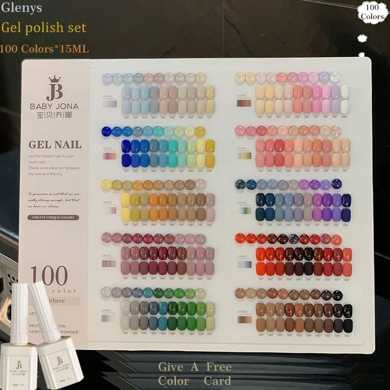 

Glenys 100 pieces * 15ml nail polish gel net red popular advanced immersion gel color matching card nail salon art varnish set