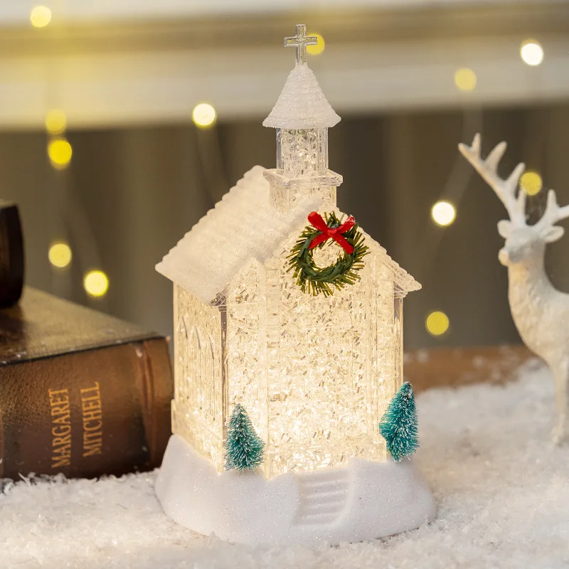 Christmas Wind Light Church House Holiday Decoration Festive Village Ornament Small Gift for Home Christmas Party