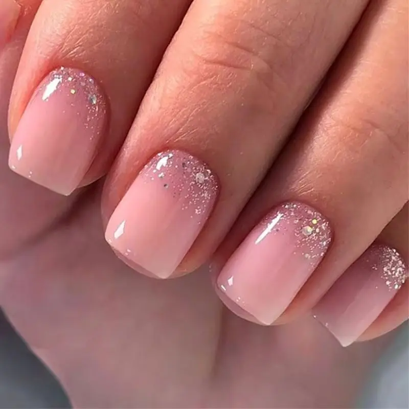 

Glitter Powder Gradient French Shiny Nail Art Pink Fashion Fake Nails Detachable Finished False Nails Wearable Press on Nails