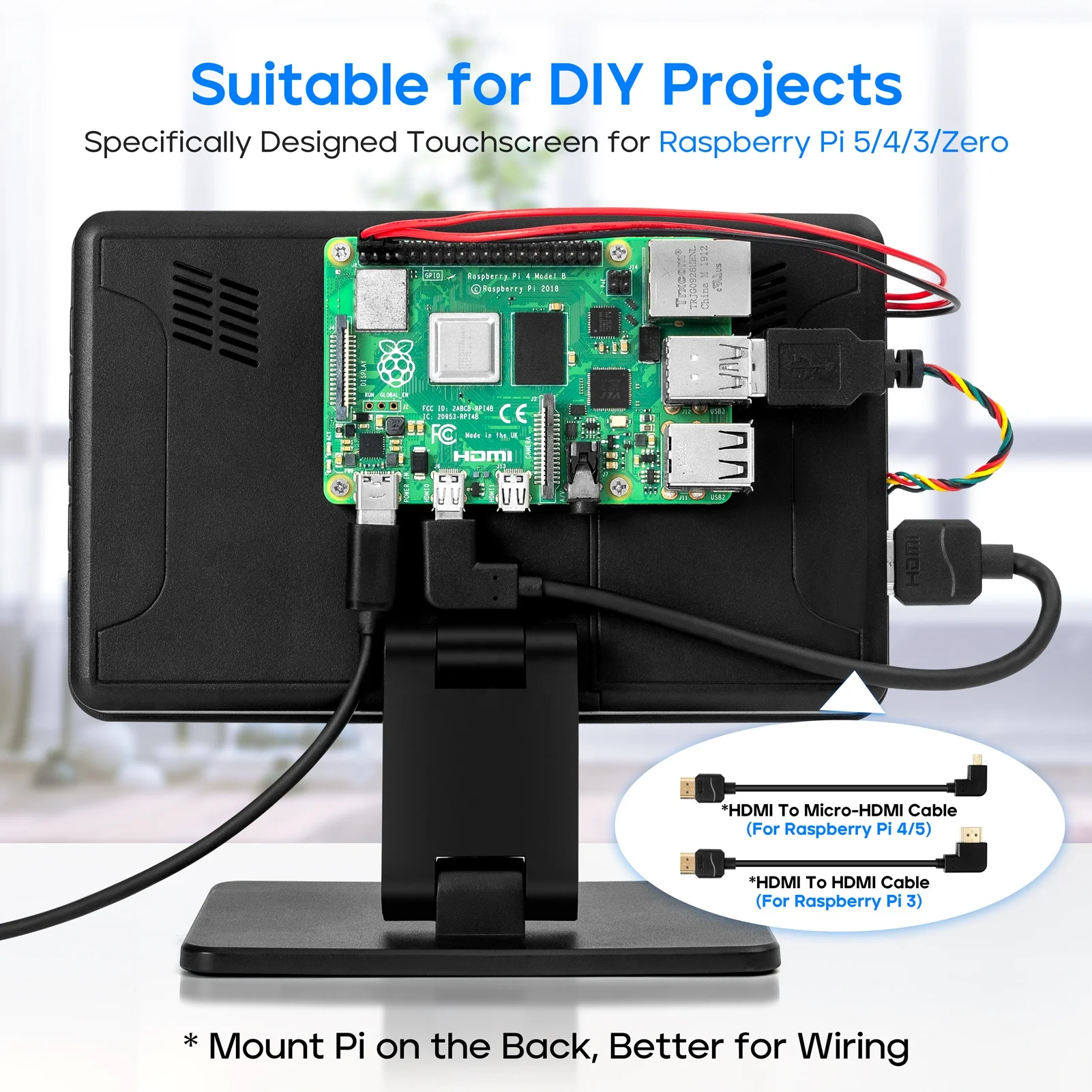 7inch IPS LCD Capacitive Touch Screen Display 1024*600 Portable Monitor with HD-MI USB Interface for Raspberry Pi 5/4/3/Zero