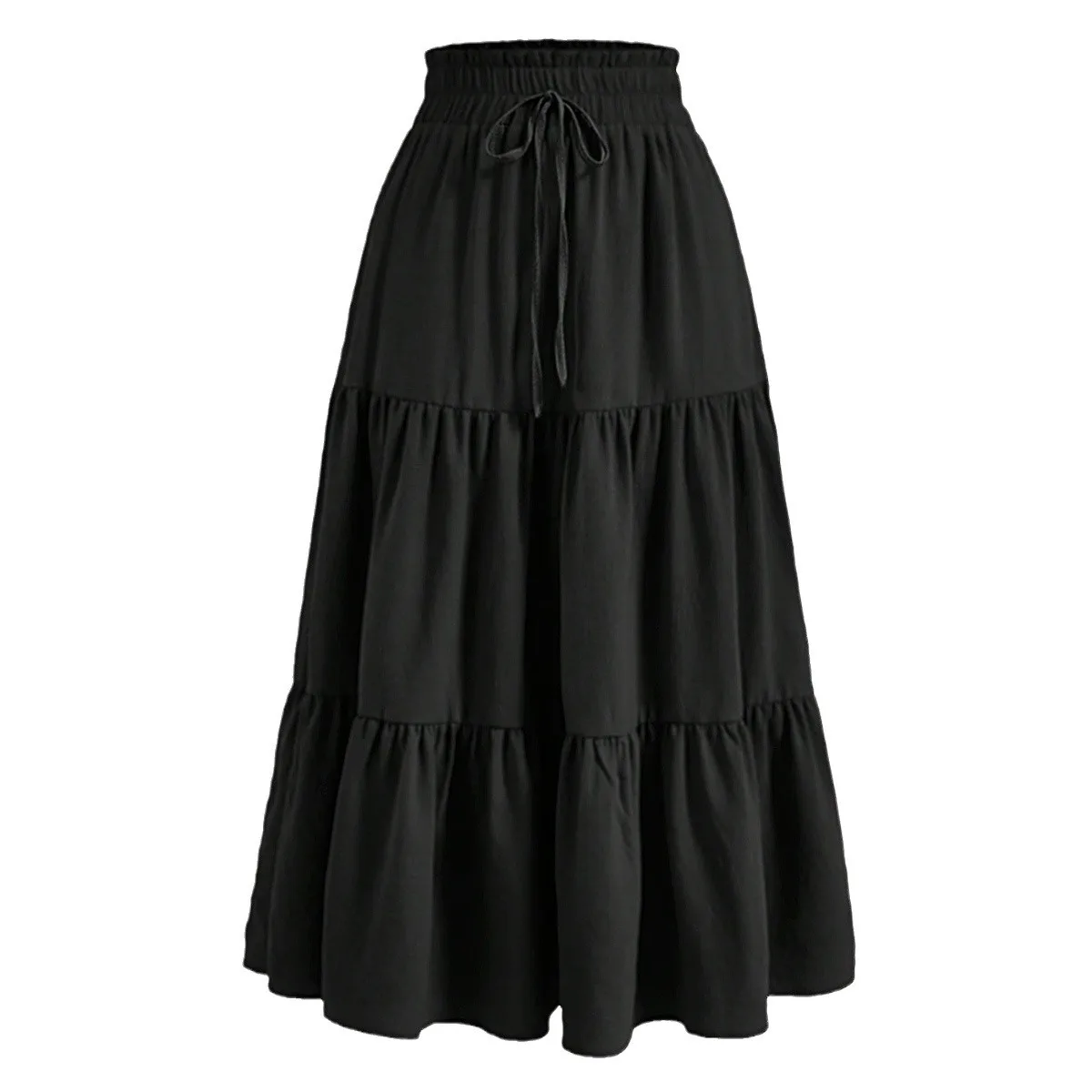 Women's Summer Solid Color Bohemian A-line Midi Skirts 2025 New Female Vacation Casual Loose Faldas
