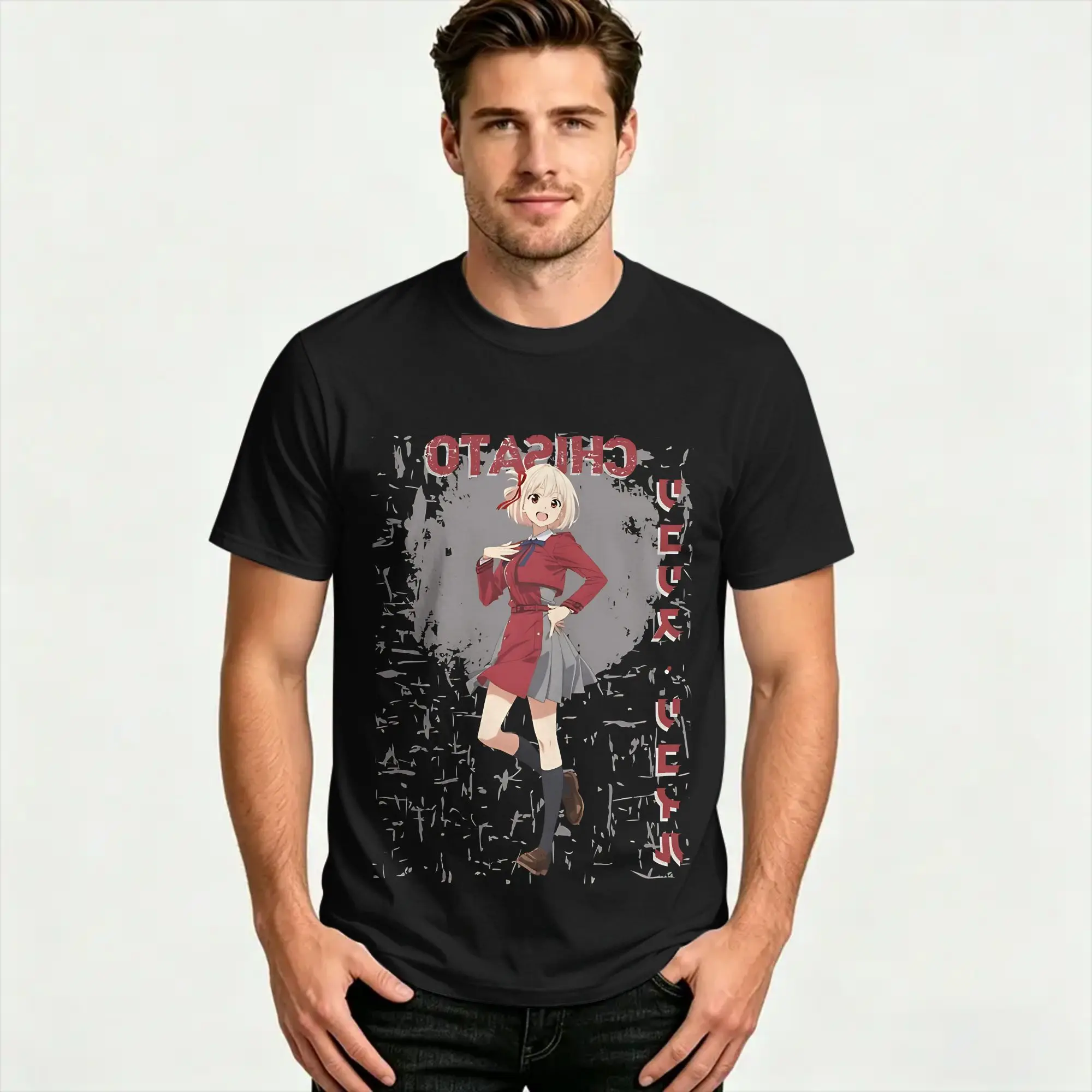 Men Lycoris Recoil  T Shirt  Cotton Tops Funny Short Sleeve O Neck Tee Shirt Graphic T-Shirt