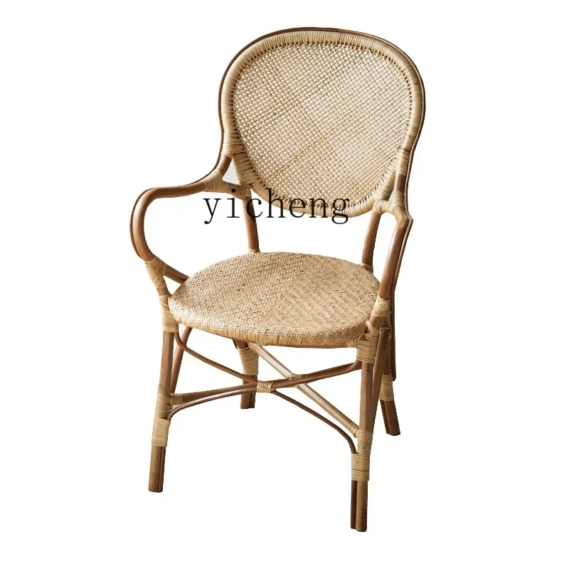 TQH natural single sofa chair Nordic restaurant lounge chair rattan armrest back dining chair