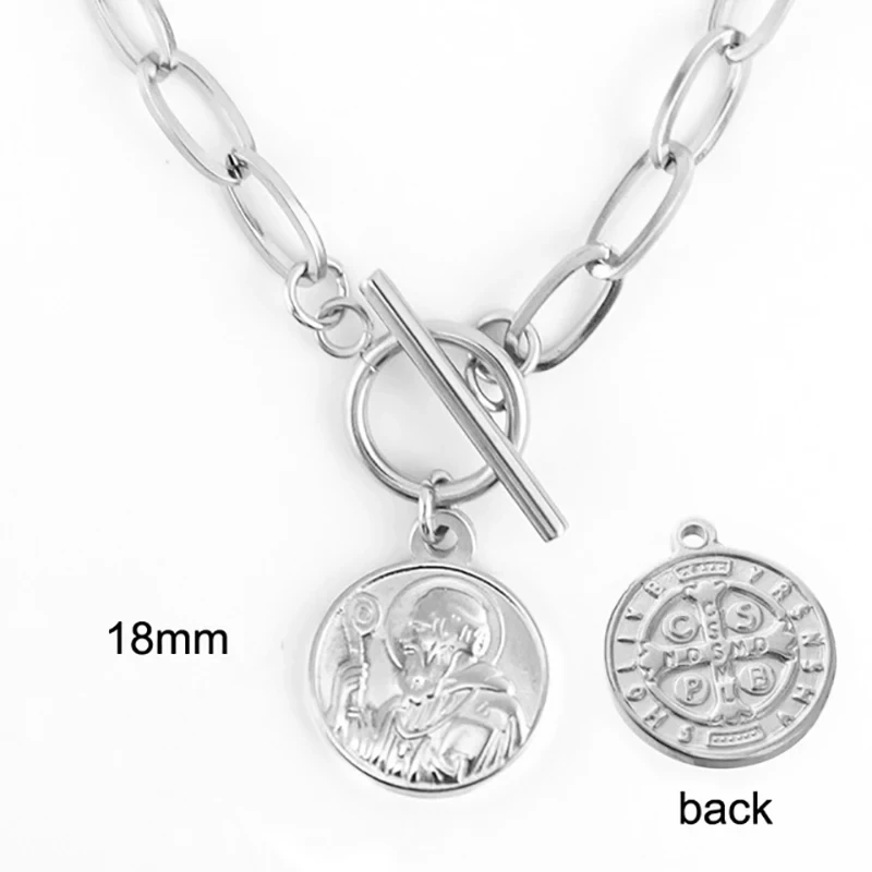 Women's Stainless Steel San Benito Necklace For Women Metal St Benedict Medal Necklaces Choker Toggle Clasp Necklace