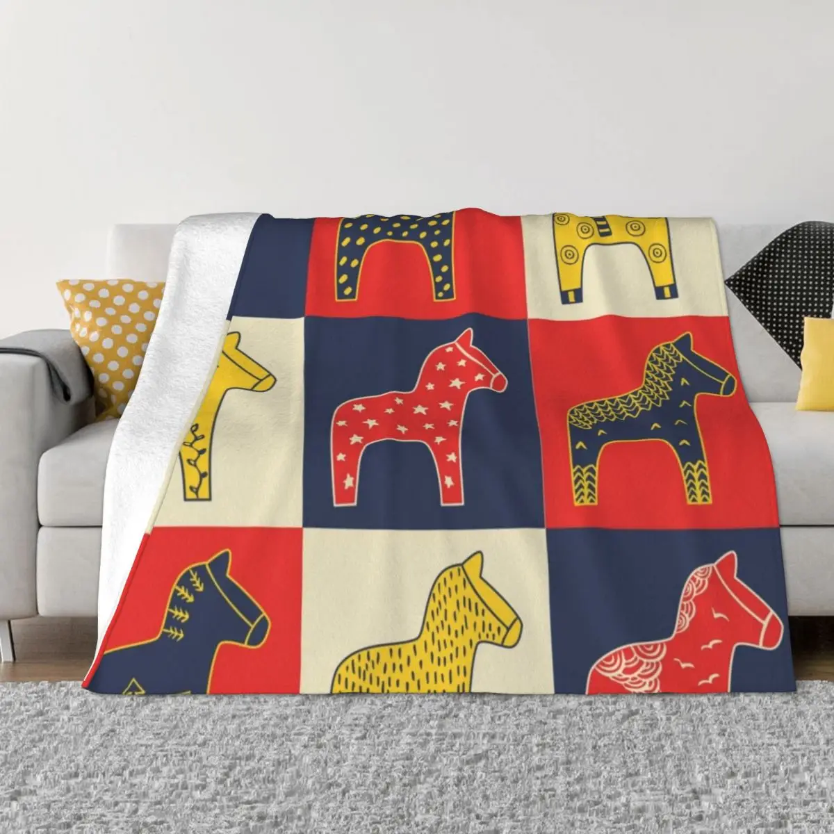 

BEST SELLER _ Swedish Dala Horse Throw Blanket Bed blanket Flannels Blanket Large Blanket Thin Blanket