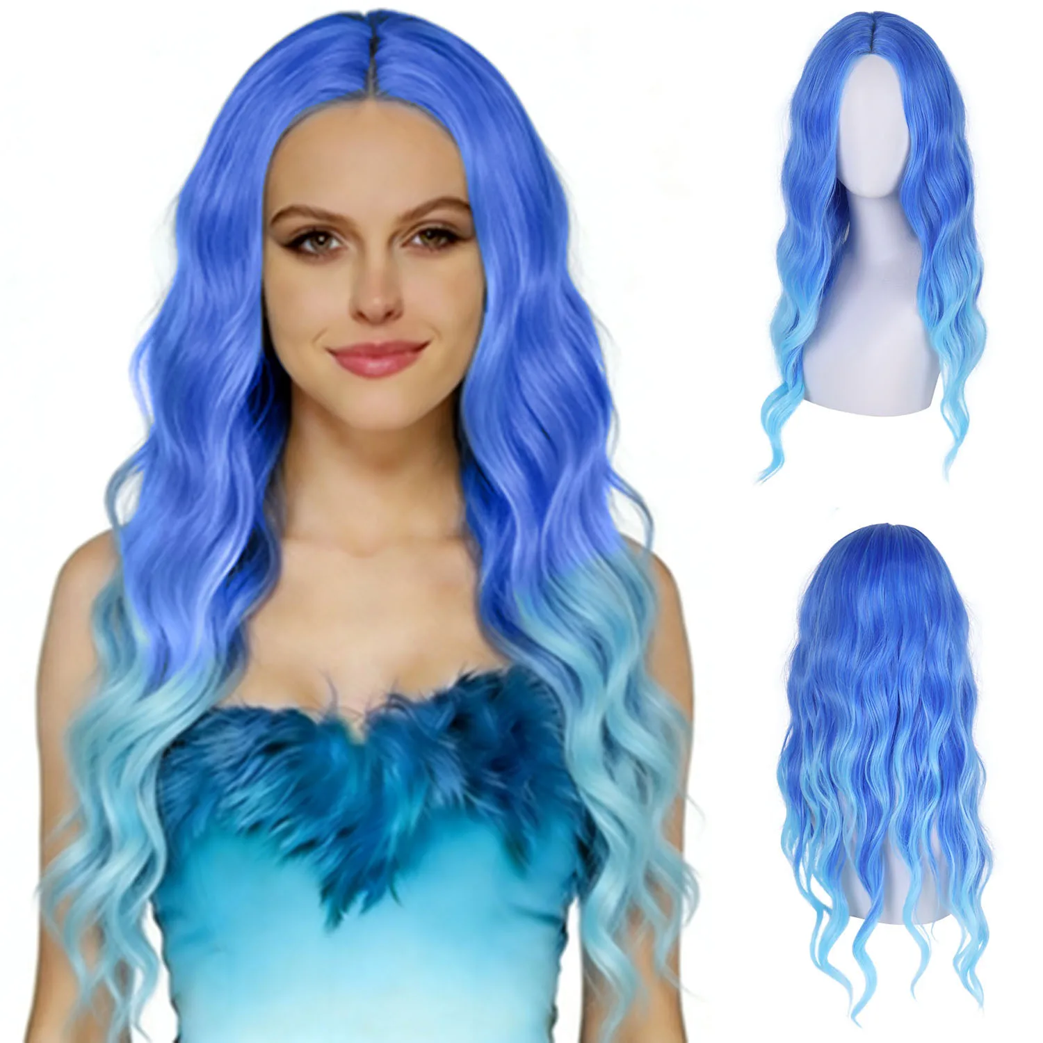 

Synthetic Ombre Blue Lace Front Wig Long Water Wave Wigs for Women Christmas Halloween Cosplay Party Drag Queen Gradient Wig