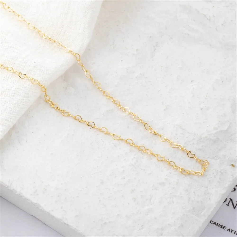 18K Gold Heart Necklace, Small Love Chain, Width about 1.5mm, DIY Jewelry, 46cm