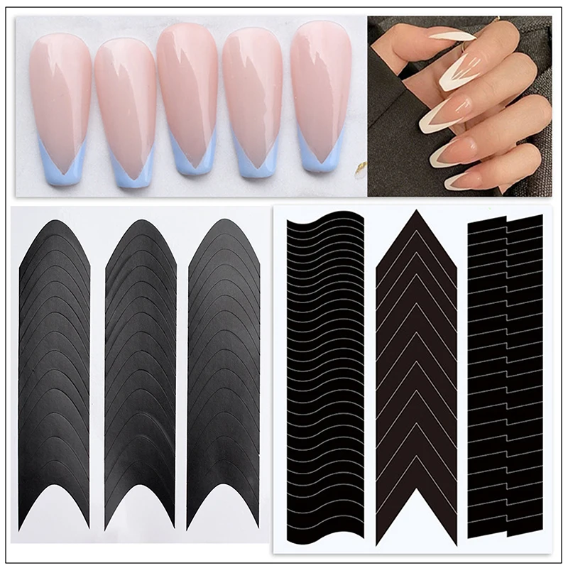 French Manicure Edge Auxiliary Nail Sticker Wavy Line DIY Nail Art Tips Guides Stickers Stencil Strips Nail Tools Decoration