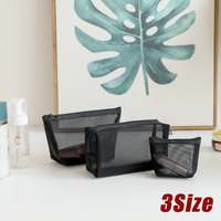 3Size Mesh Makeup Bag Portable Toiletry Bag Travel Mesh Cosmetic Bag Black Breathable Mesh for Accessories Organizer