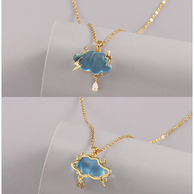 Cute Cloud Lightning Zircon Pendant Necklace Stainless Steel New Design Choker Jewelry Birthday Gifts For Women Girls