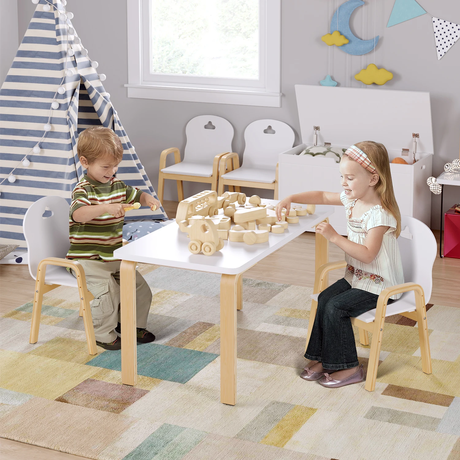 Getone Lot de 4 Chaises Enfant, Chaise pour Enfants avec Accoudoirs, Hauteur Réglable, Blanche