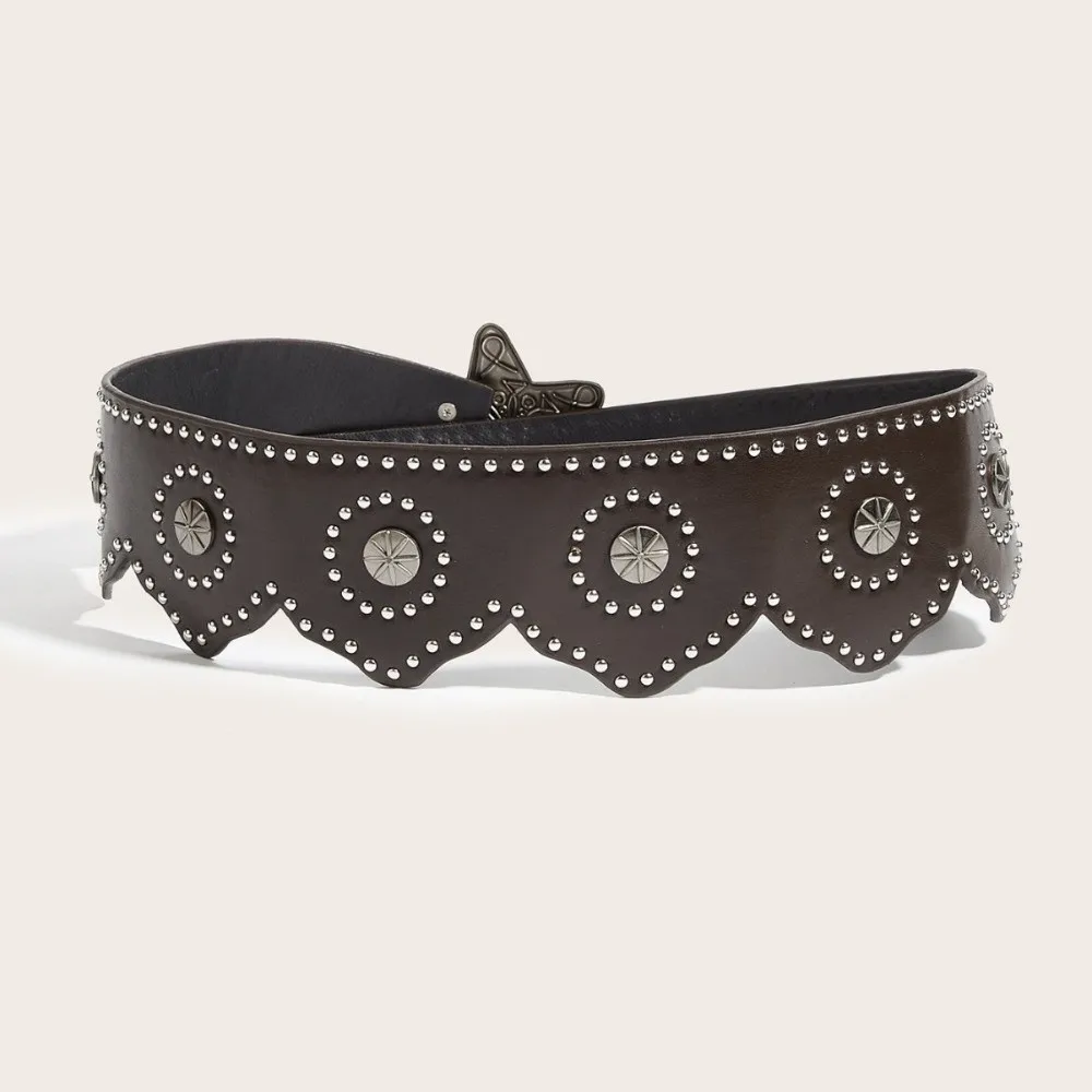 Multifunctional Star Buckle Belt PU Leather Adjustable Wide Waistband Solid Color Five-Pointed Star Buckle Waist Chain