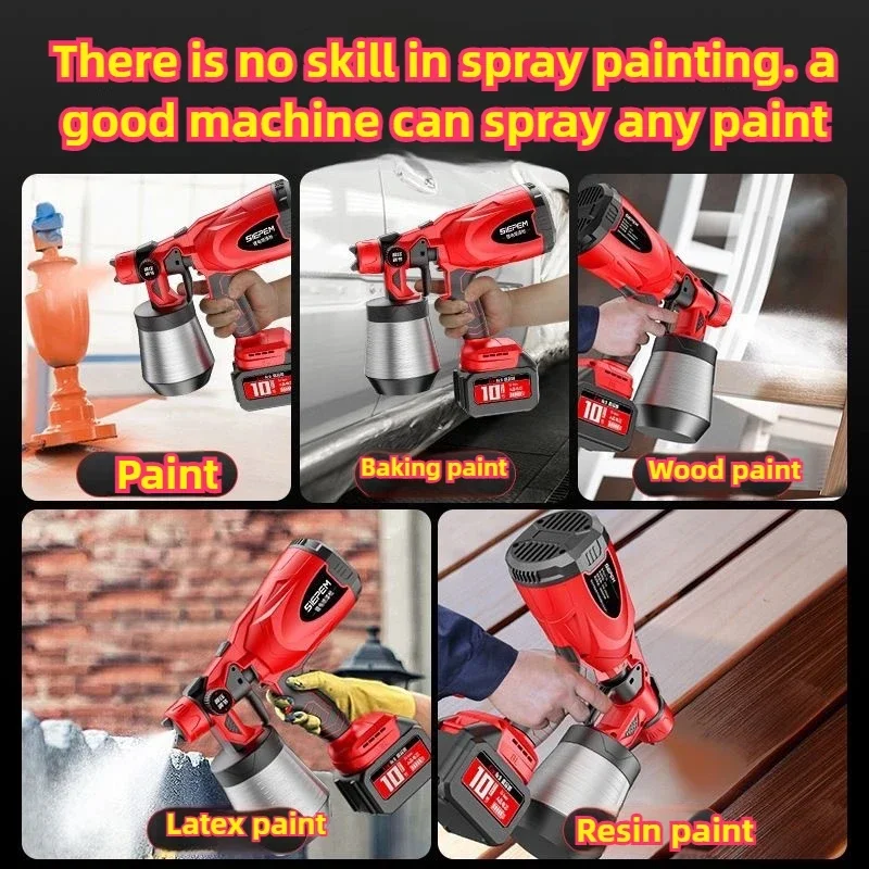 【จัดส่งรวดเร็ว】ปืนพ่นสีไร้สายขนาด 1000 มล. สำหรับแบตเตอรี่ 18V ปืนพ่นสีไฟฟ้า HVLP แบบชาร์จได้ สำหรับรถยนต์ บ้าน หน้าต่าง ใช้พลังงานจาก