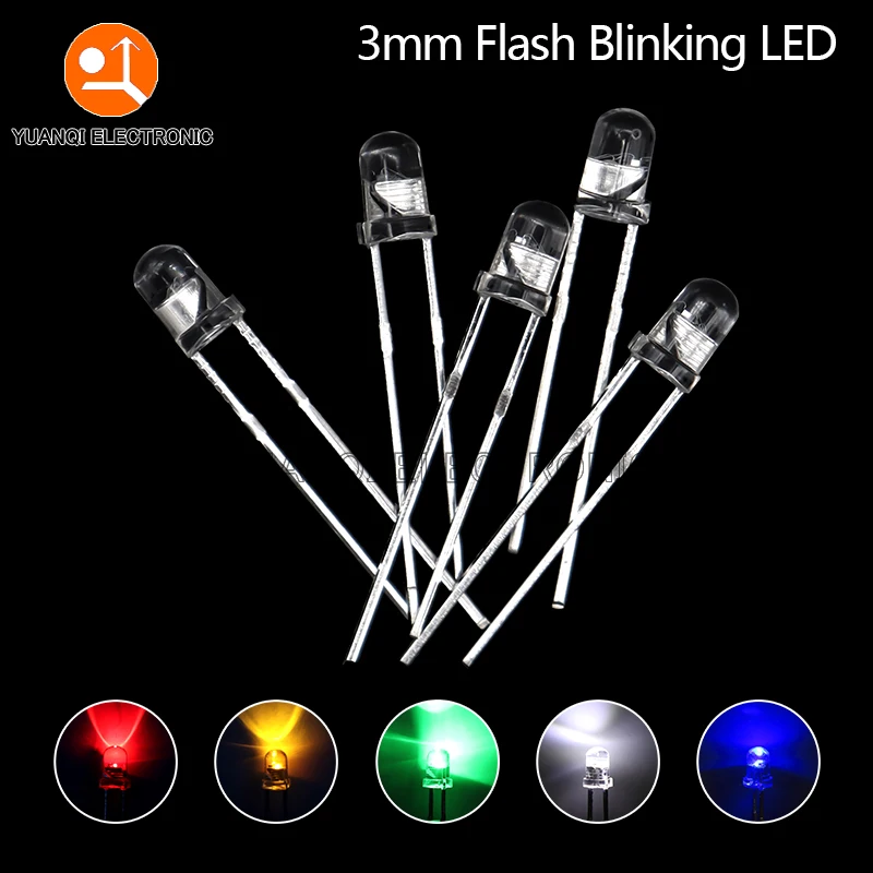 50pcs 3mm White Green Red Blue Yellow Light-Emitting-Diode Automatic Flashing LED Flash Control Blinking 3 mm LED Diode 1.5HZ