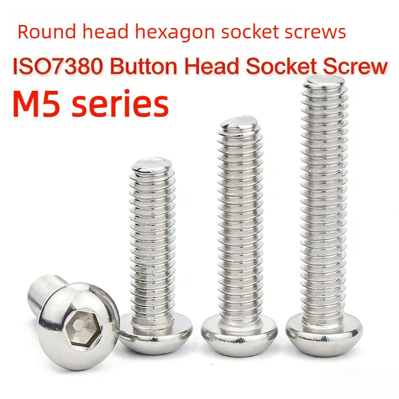 1-50pcs 304 Stainless Steel M5 screws M5*6/8/10/12/16/18/20-70 Hex Hexagon Socket Button Head Mushroom Allen Screw Bolt ISO7380