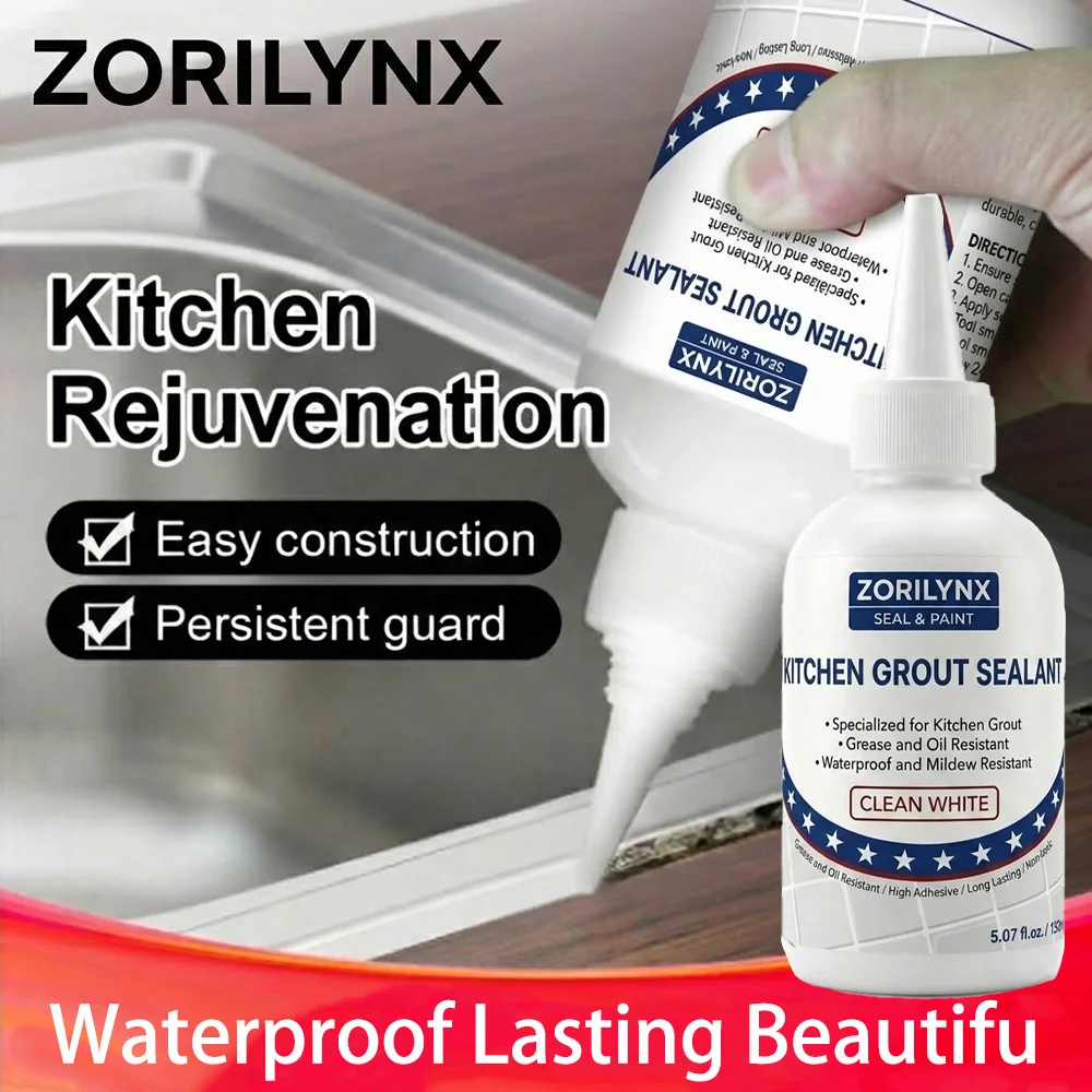 150ML Kitchen Grout Sealant Waterproof Mildew Resistant Tile Gap Repair Adhesive Tube for Backsplash Sink Clean White ZORILYNX