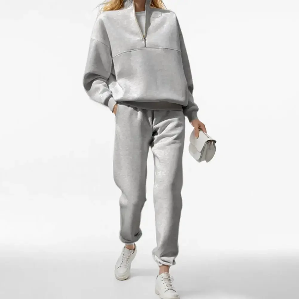 Sudadera de cuello alto para mujer, conjunto de pantalones con banda en el tobillo para deporte y Fitness, conjunto de 2 piezas, sudadera con media cremallera, pantalones