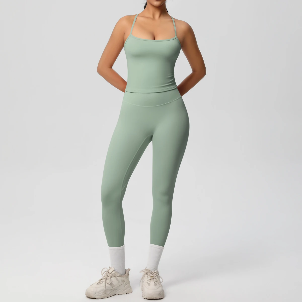 Halter Yoga Top Set Fitness Gym Suit Training Sleeveless Sport Gym Tops Crossover Back Sports Underwear  Tummy Control Slimming image 3