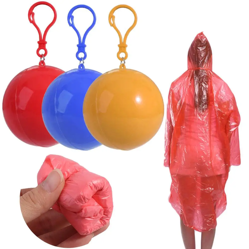 Keychain Waterproof Disposable Raincoat Hood Poncho Keyring Ball Raincoat Ball Colorful Emergency Rain Ponchos Hiking Camping