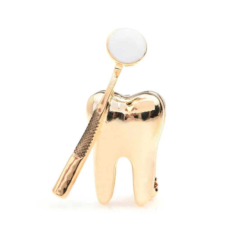 Gold Color Dental Mirror Brooches Personality Style  Doctor Dentist Brooch Pins