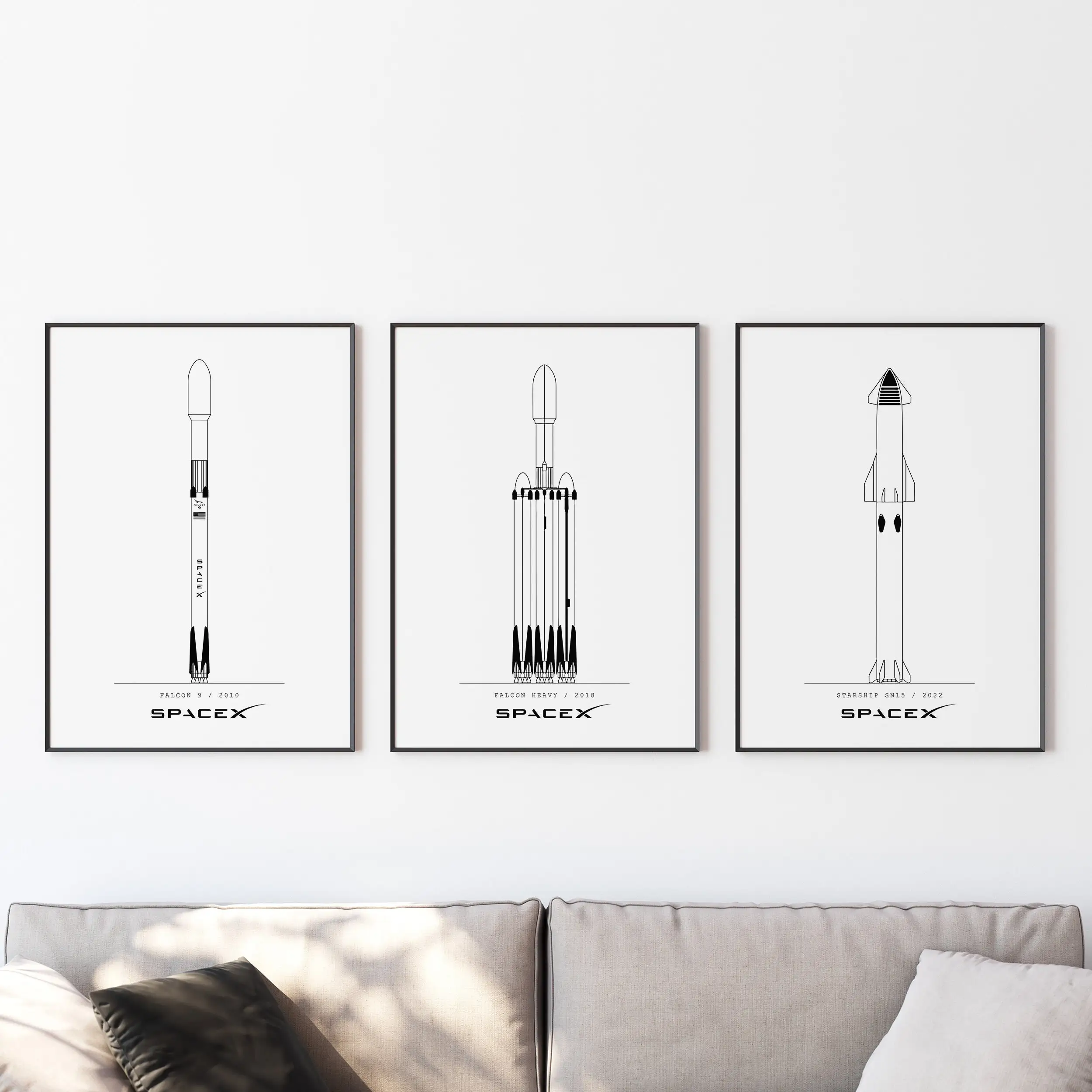 NASA and Spacx Blueprint Set of 6 Black white Poster Print Wall Art Pictures Canvas Painting Living Room Bedroom Home Decor Gift