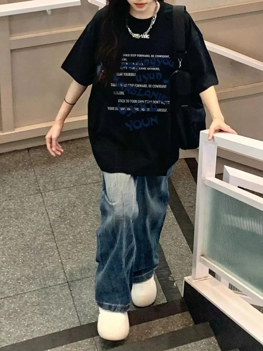 Loose Cotton Short Sleeve T-Shirt Women Summer Comfortable Breathable Printed Casual Hip Hop Style plus Size Streetwear