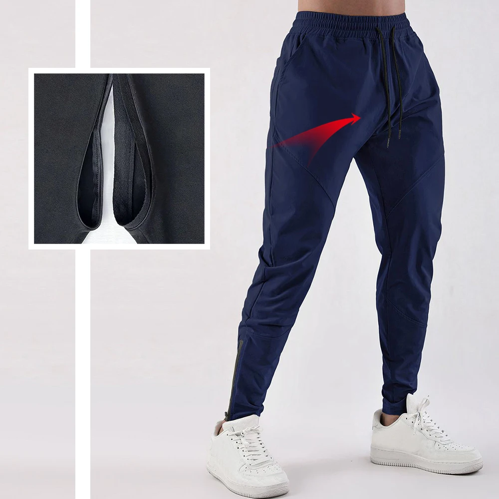 Running Sweatpants Ice Silk Foot Zipper Quick Drying Men Fitness Casual Pants Invisible Open Crotch Outdoor Sex Breathable Thin