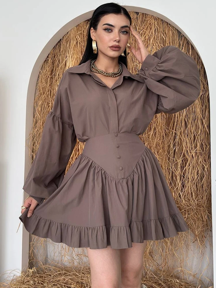 

Trendix Vintage Ruffle Mini Dress Two Piece Sets Women 2025 Autumn Elegant Long Sleeve Shirt Cardigan High Waist Skirt Suits New