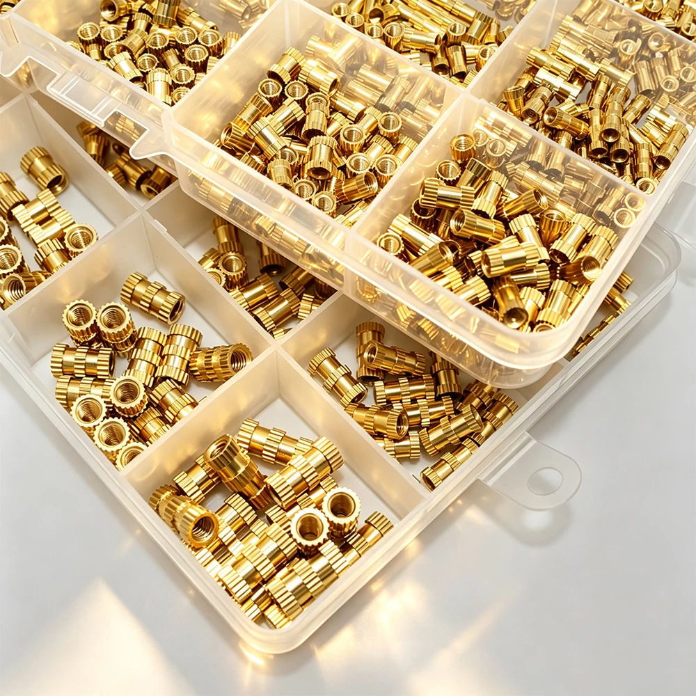 Threaded Inserts Kit Female Thread Heat Set Insert, M2 M3 M4 M5 - Brass Knurled Thread Insert Nuts for Plastic Injection Molding