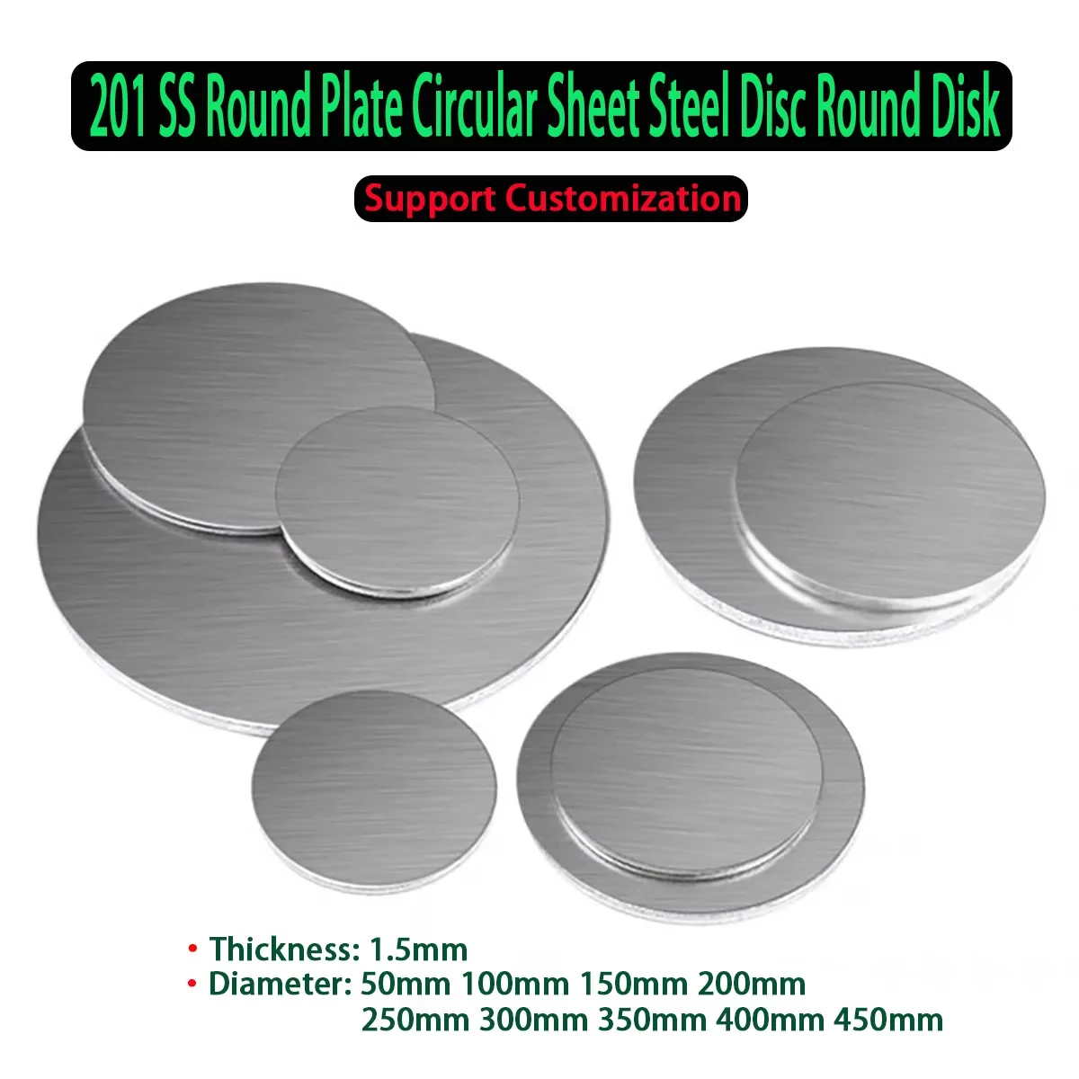 

201 Stainless Steel Round Plate Circular Sheet Steel Disc Round Disk Dia 50mm - 450mm Thickness 1.5mm