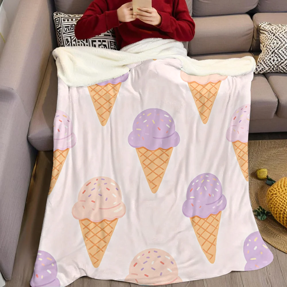 Sweet Ice Cream Cone Flannel Blanket Warm Soft Halloween Christmas All-Season Couch Decorative Cozy Warm Gift