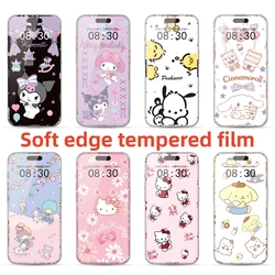 3D Full Cover Tempered Glass For iPhone X XR Xs Max 11 12 13 14 Pro Max Screen Protector Soft Edge Film Cute Cartoon Hello Kitty