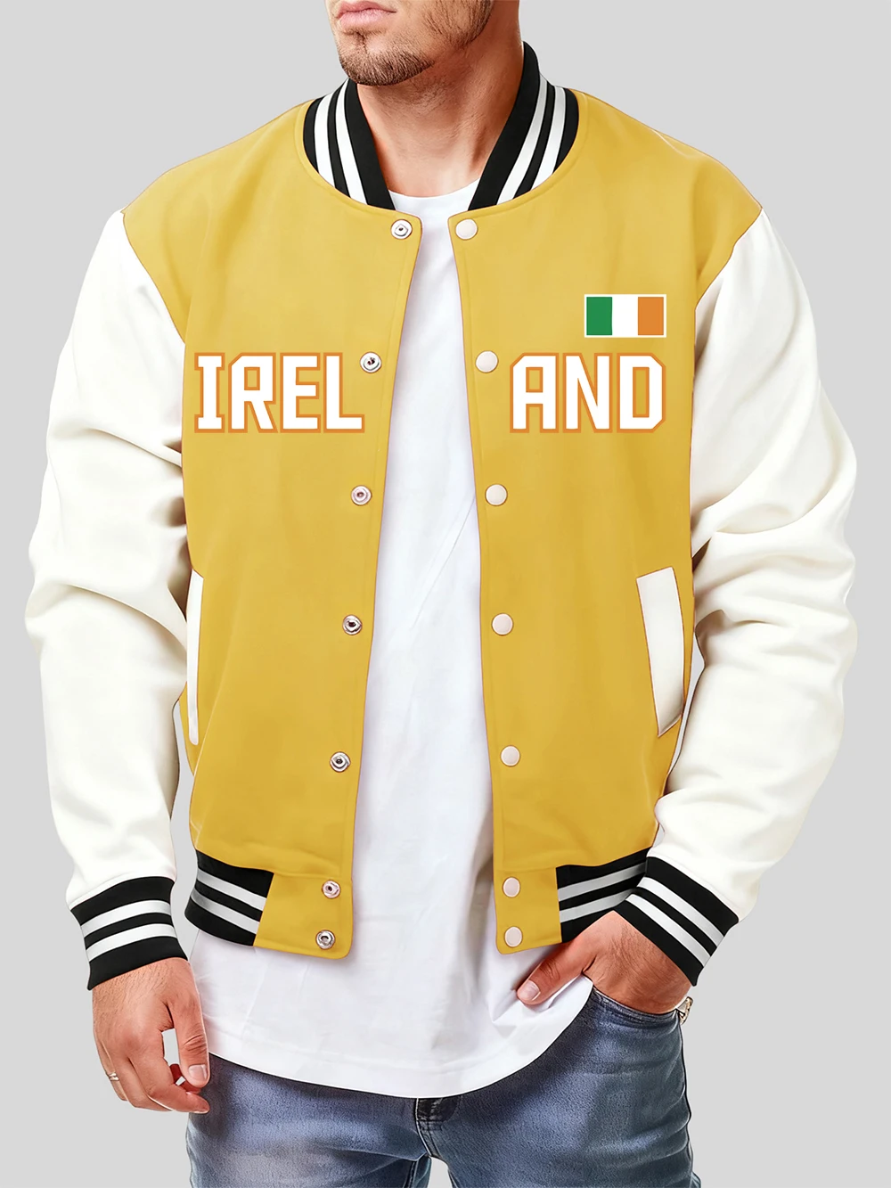 

Ireland Flag Printing Baseball Jersey Mens Casual Pocket Cotton Coats Winter Fleece Warm Jackets Basics Comfortable Male Clothes