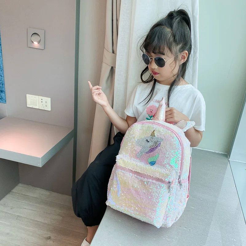 Sequin Unicorn Backpack Pink Shiny Lightweight Mini Custom Logo Fashion Versatile Daily Travel Outdoor Backpack For Women