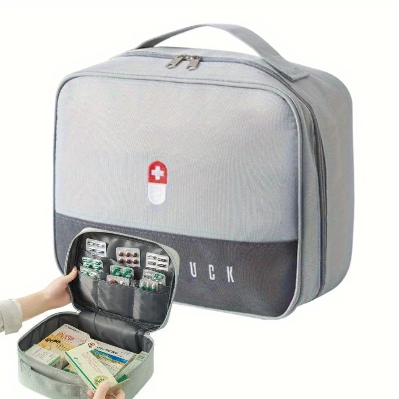 1pc Grey Household Medical Emergency Kit Portable Large Capacity Portable Multifunctional Layered Storage Kit
