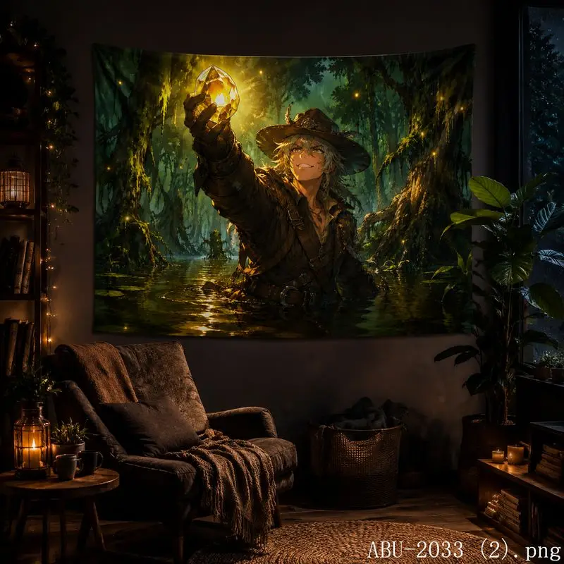 Forest Aurora Anime Fantasy Aesthetic Tapestry Colorful Starry Scenery Wall Hanging Teen Dorm Bedroom Otaku Home Decor