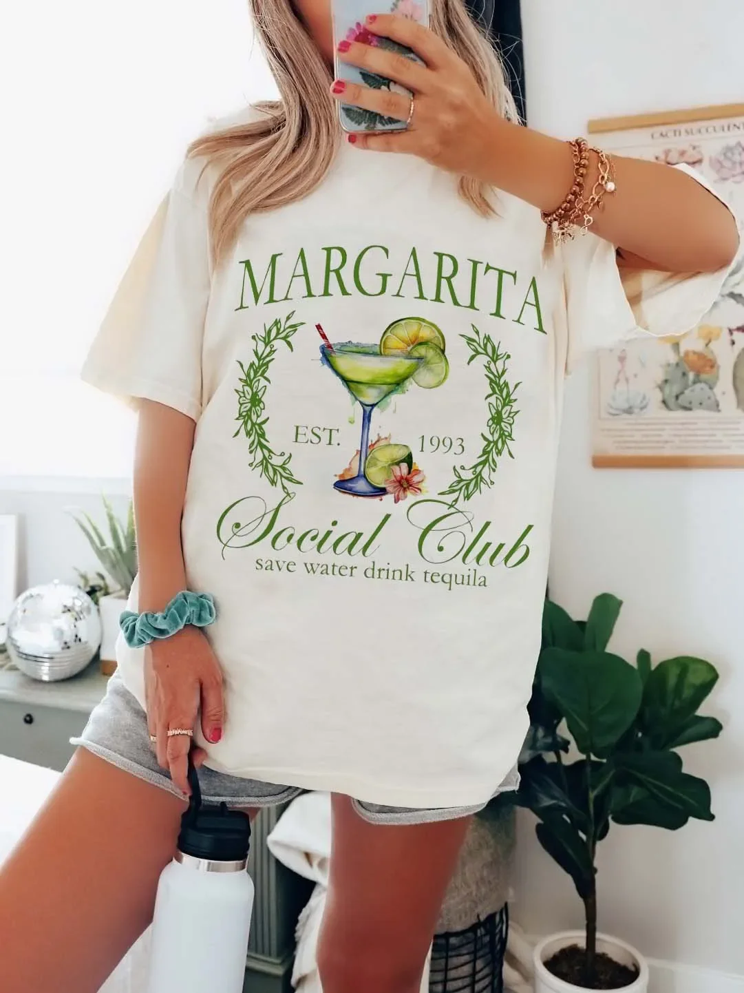 Margarita Social Club Trendy Cute Clothing Print Short Sleeved T-Shirt Casual O-Neck Women\'s Fun Pattern Summer Top T-Shirt.